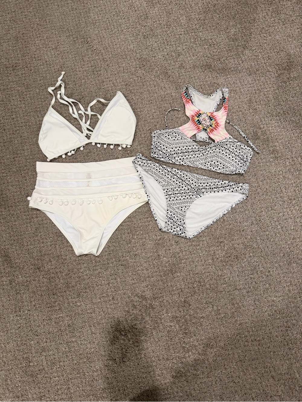 Two-Piece Bikini Sets in White and Black Pattern with Pink Accent - Picture 1 of 5